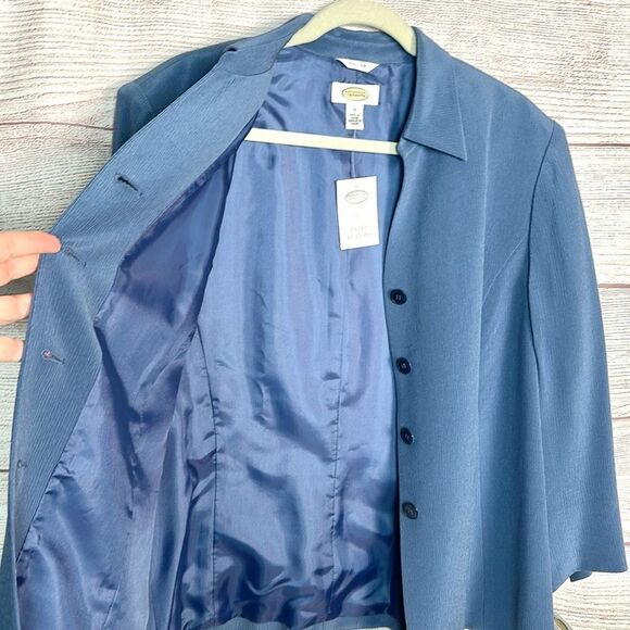 NWT Talbots Silk Blue Blazer Jacket Lined V-neck size 16 Vintage Excellent - Picture 9 of 12
